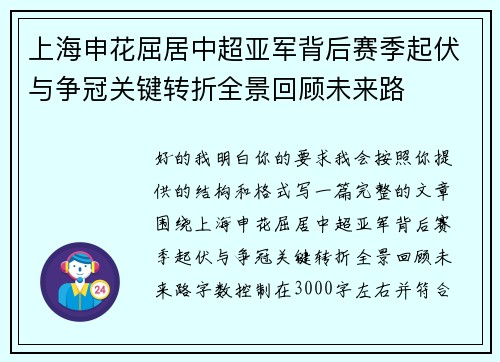 上海申花屈居中超亚军背后赛季起伏与争冠关键转折全景回顾未来路